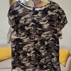Chic Camouflage Ruffle Sleeve Blouse